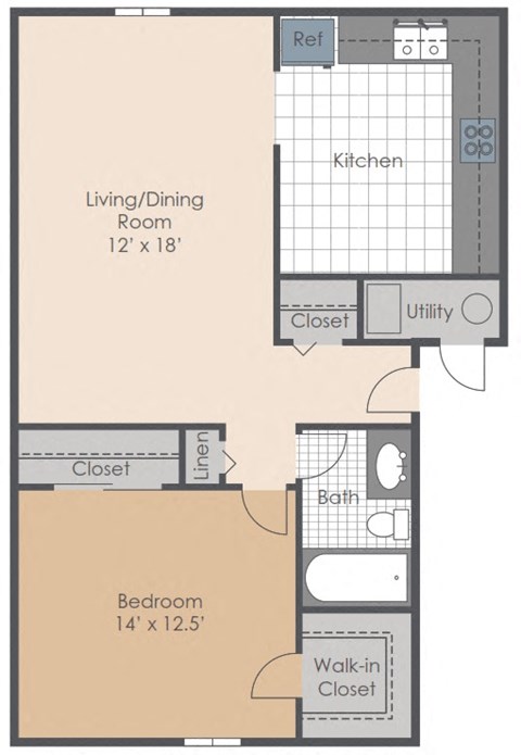 a floor plan of a 1 bedroom apartment